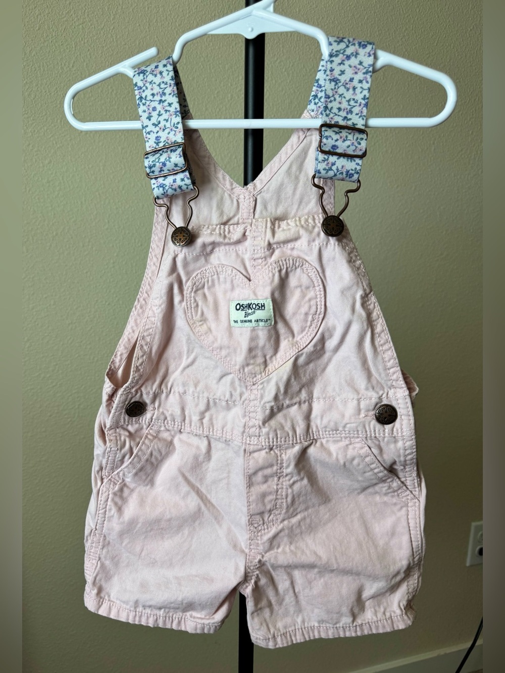 OshKosh B'gosh Light Pink Heart Shortalls with Floral Straps